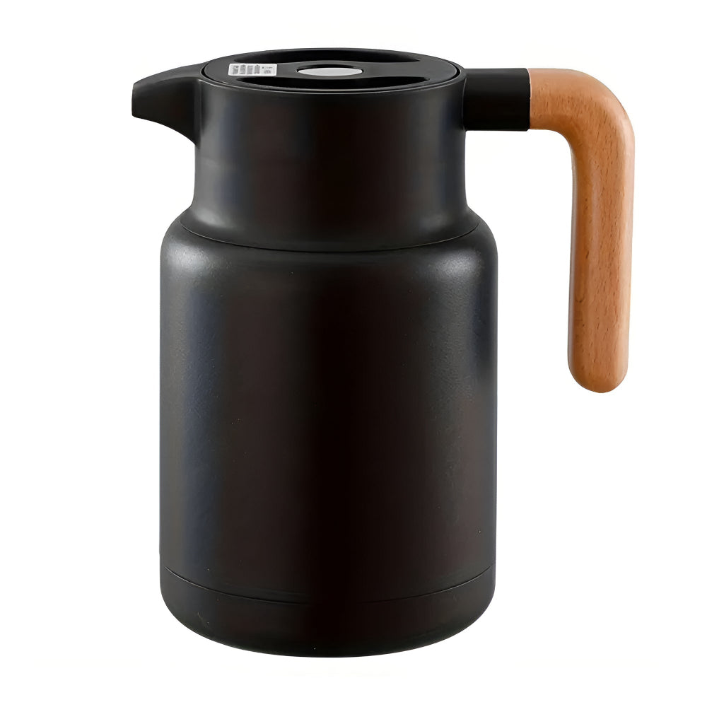 Elegant Insulated Carafe with Natural Wood Handle for All Beverages