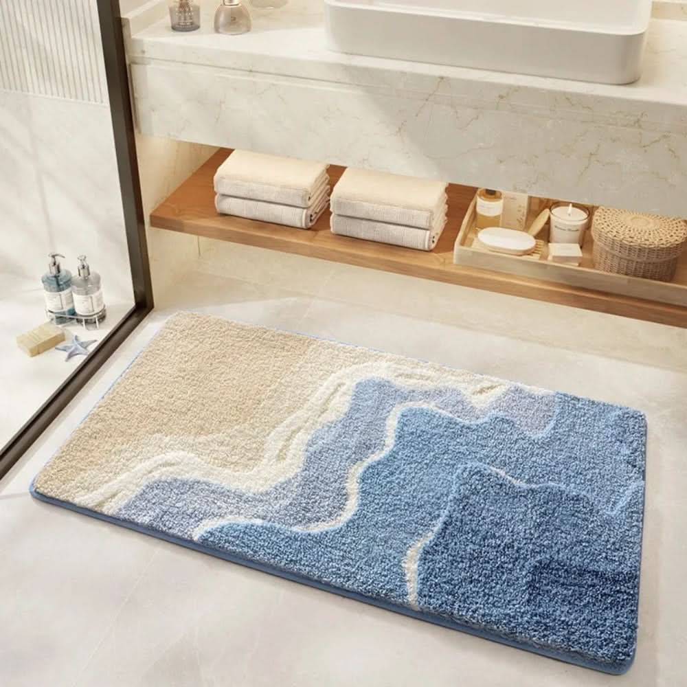 Seaside Serenity - Slip-Resistant Bath Mat with Coastal Design