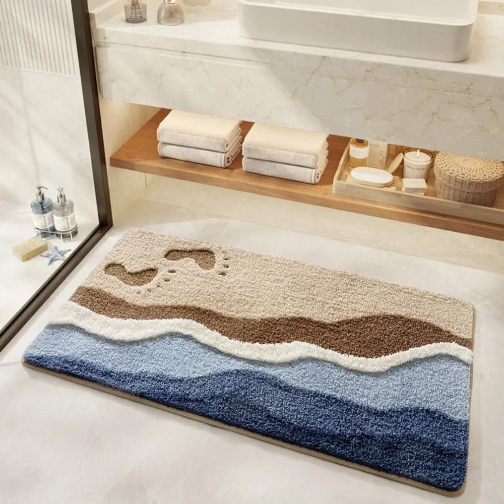 Seaside Serenity - Slip-Resistant Bath Mat with Coastal Design