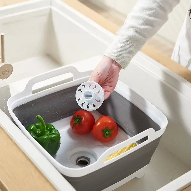 Space-Saving Collapsible Wash Basin with Drainage System