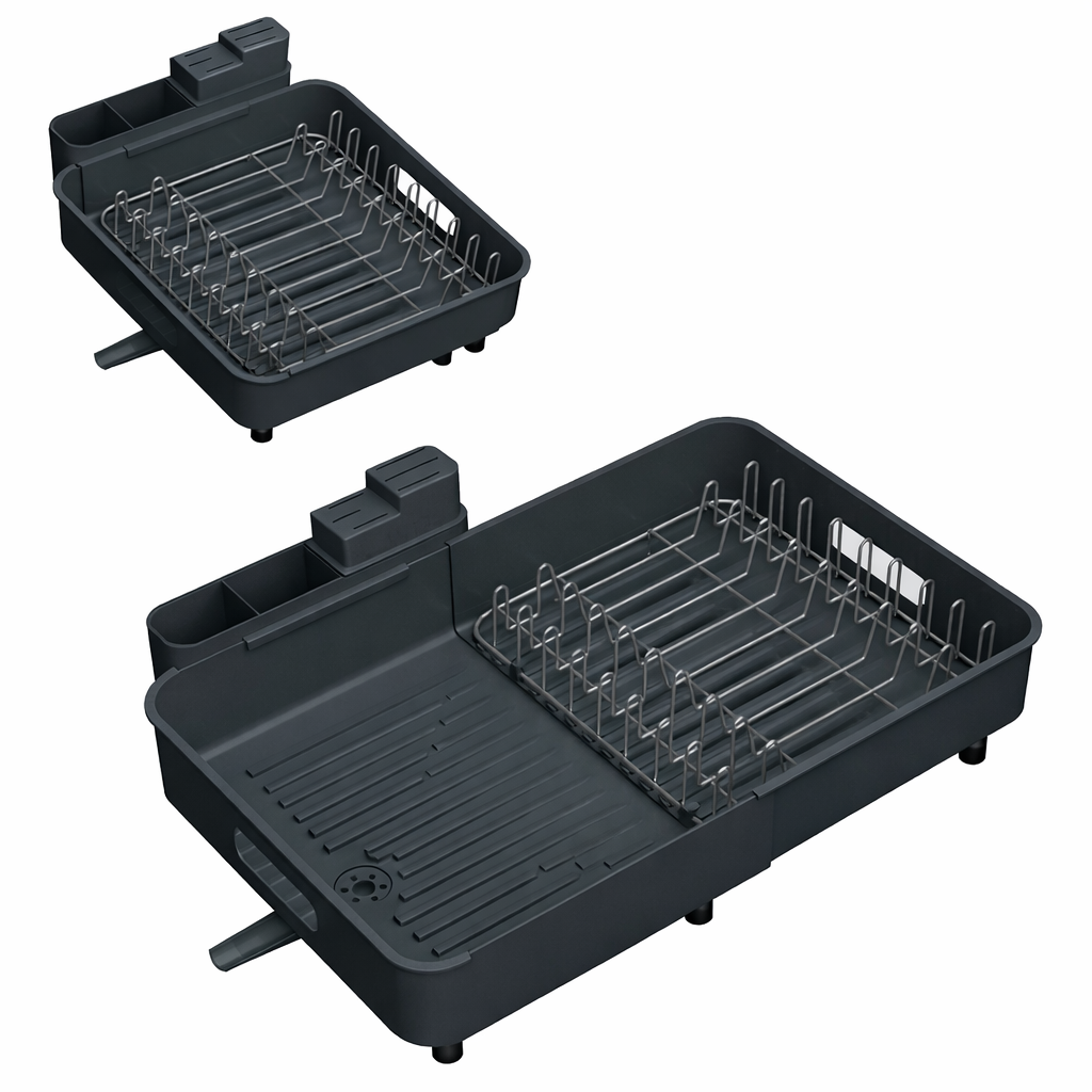 FlexiDry – Adjustable Dish Rack with Smart Drainage