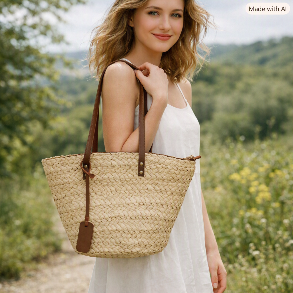 Coastal Chic – Stylish Woven Straw Tote for Summer Adventures