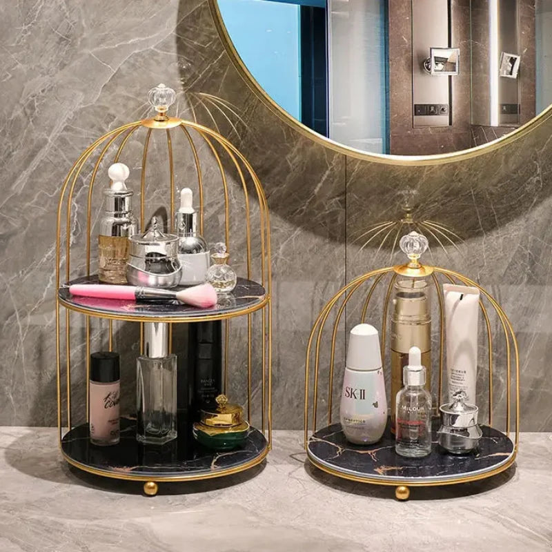 Elegant Dual-Tier Cosmetic Organizer with Open Shelves