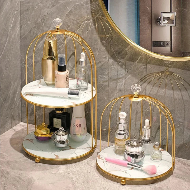 Elegant Dual-Tier Cosmetic Organizer with Open Shelves