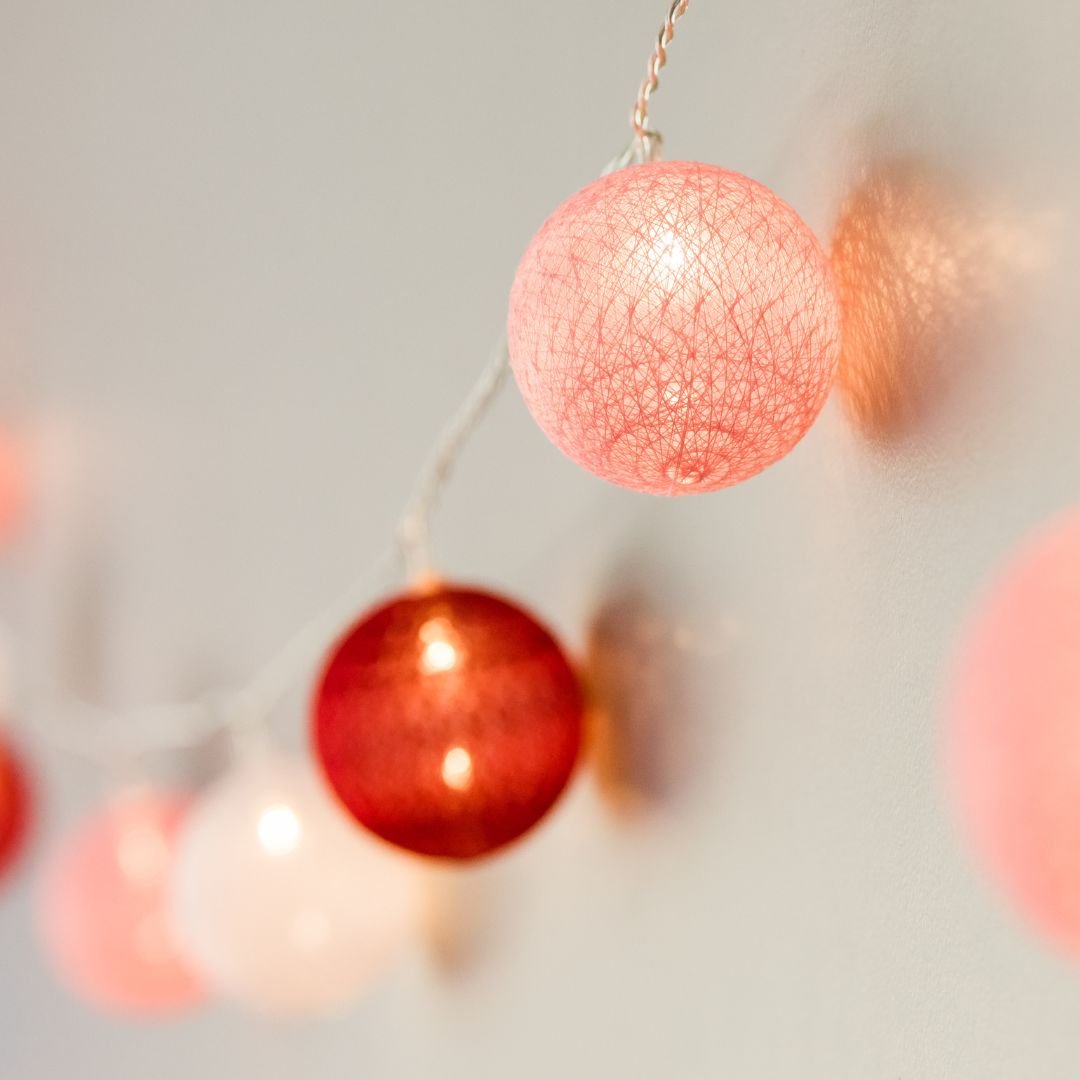 Charming LED Cotton Ball String Lights in Soft Pastels