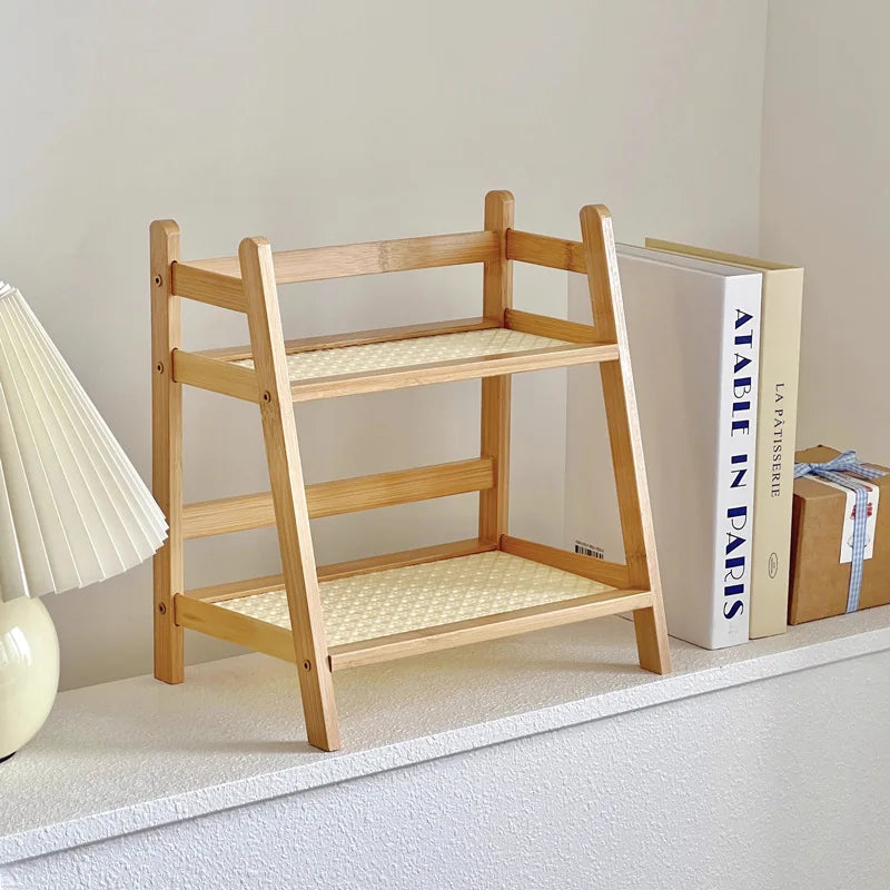 2-Tier Shelf Organizer Bamboo Open Slatted Space-Saving