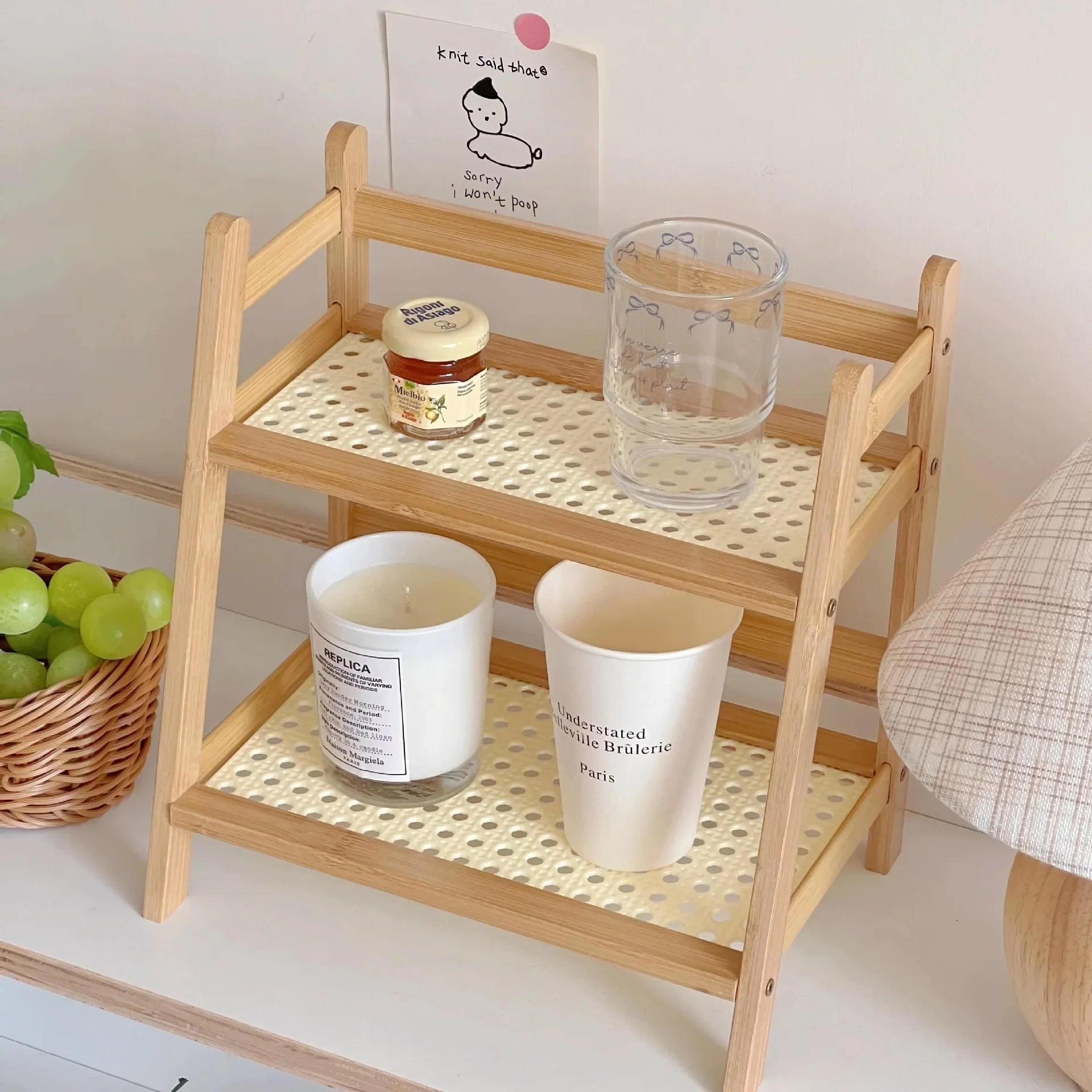 2-Tier Shelf Organizer Bamboo Open Slatted Space-Saving