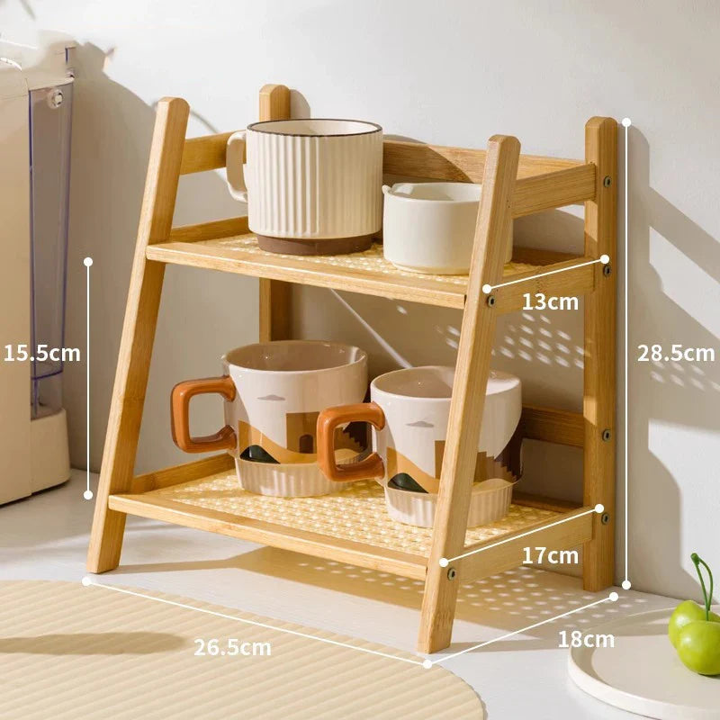 2-Tier Shelf Organizer Bamboo Open Slatted Space-Saving
