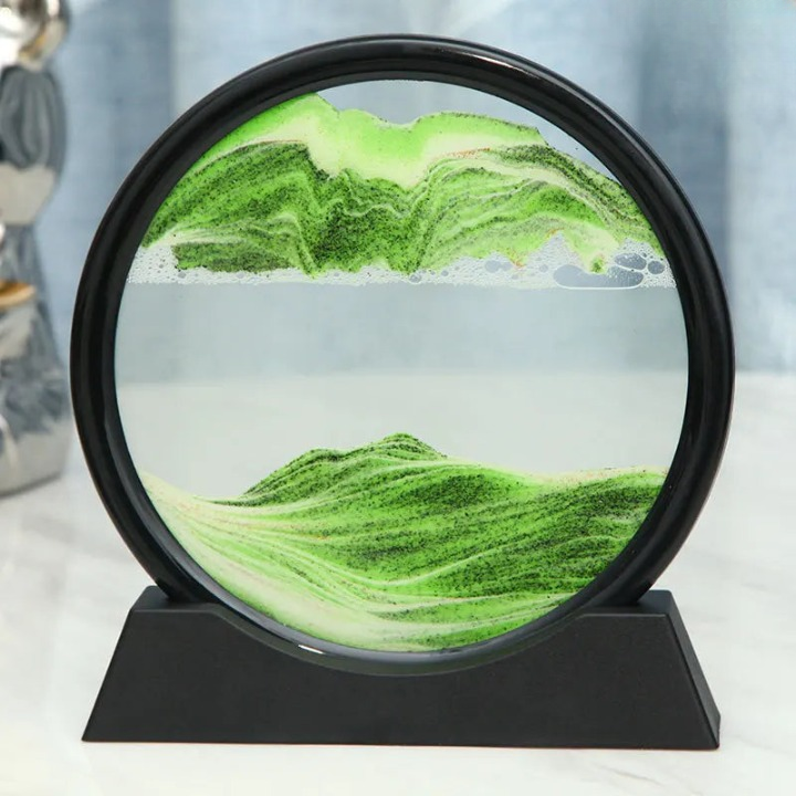 3D Sand Picture Round Glass Calming Desk Decor