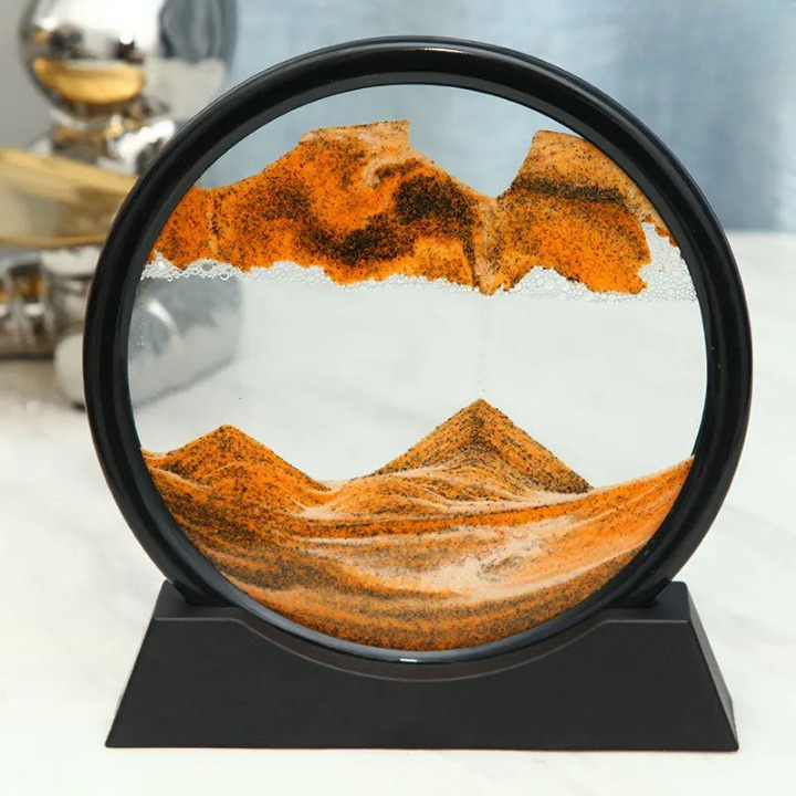 3D Sand Picture Round Glass Calming Desk Decor