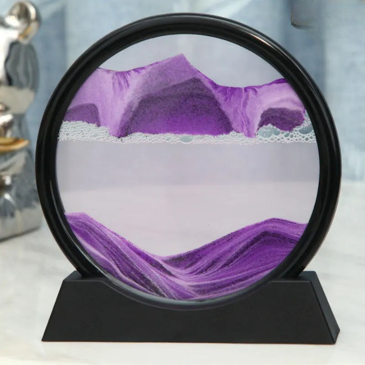 3D Sand Picture Round Glass Calming Desk Decor