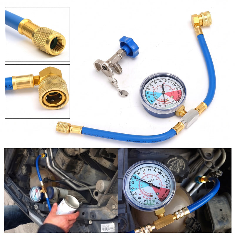 AC Refill Hose Universal Refrigerant Color-Coded Gauge Quick-Connect Fittings
