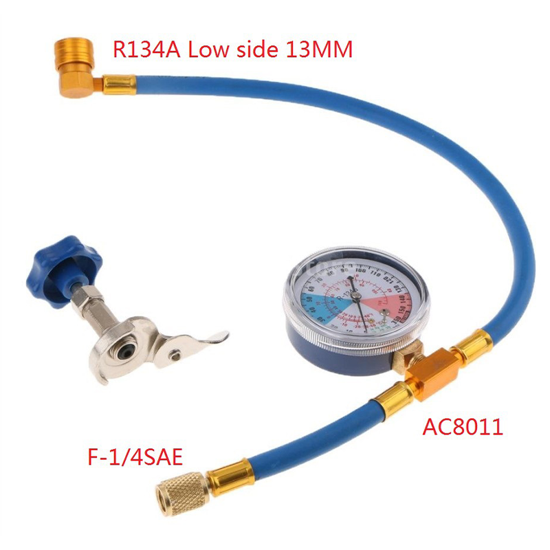 AC Refill Hose Universal Refrigerant Color-Coded Gauge Quick-Connect Fittings