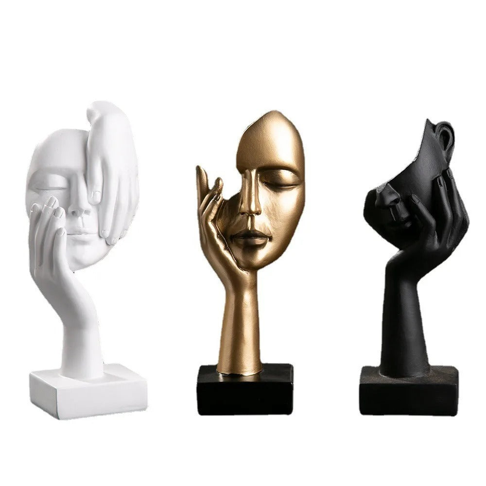 Abstract Face Sculpture Minimalist Resin 17cm