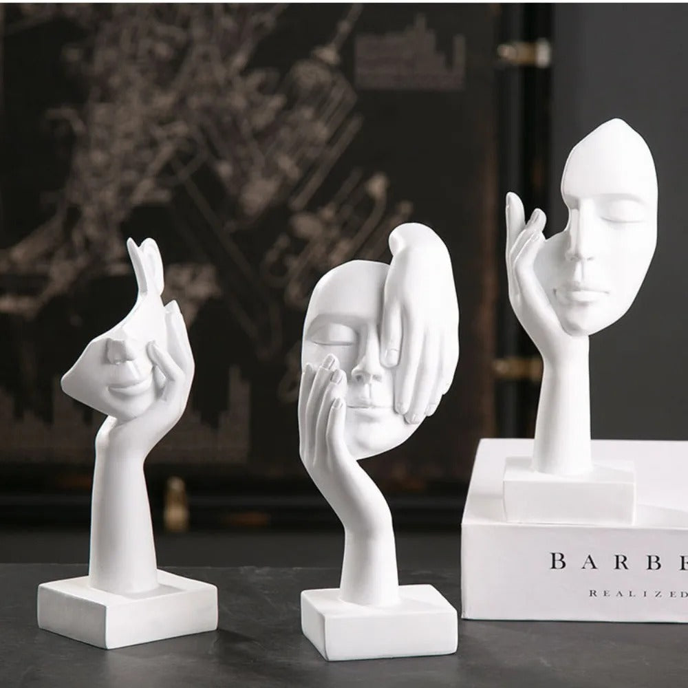Abstract Face Sculpture Minimalist Resin 17cm