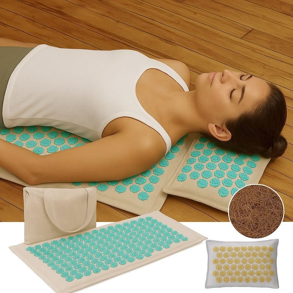 Acupressure Mat Set Pressure-Point Cotton Cover & Neck Pillow
