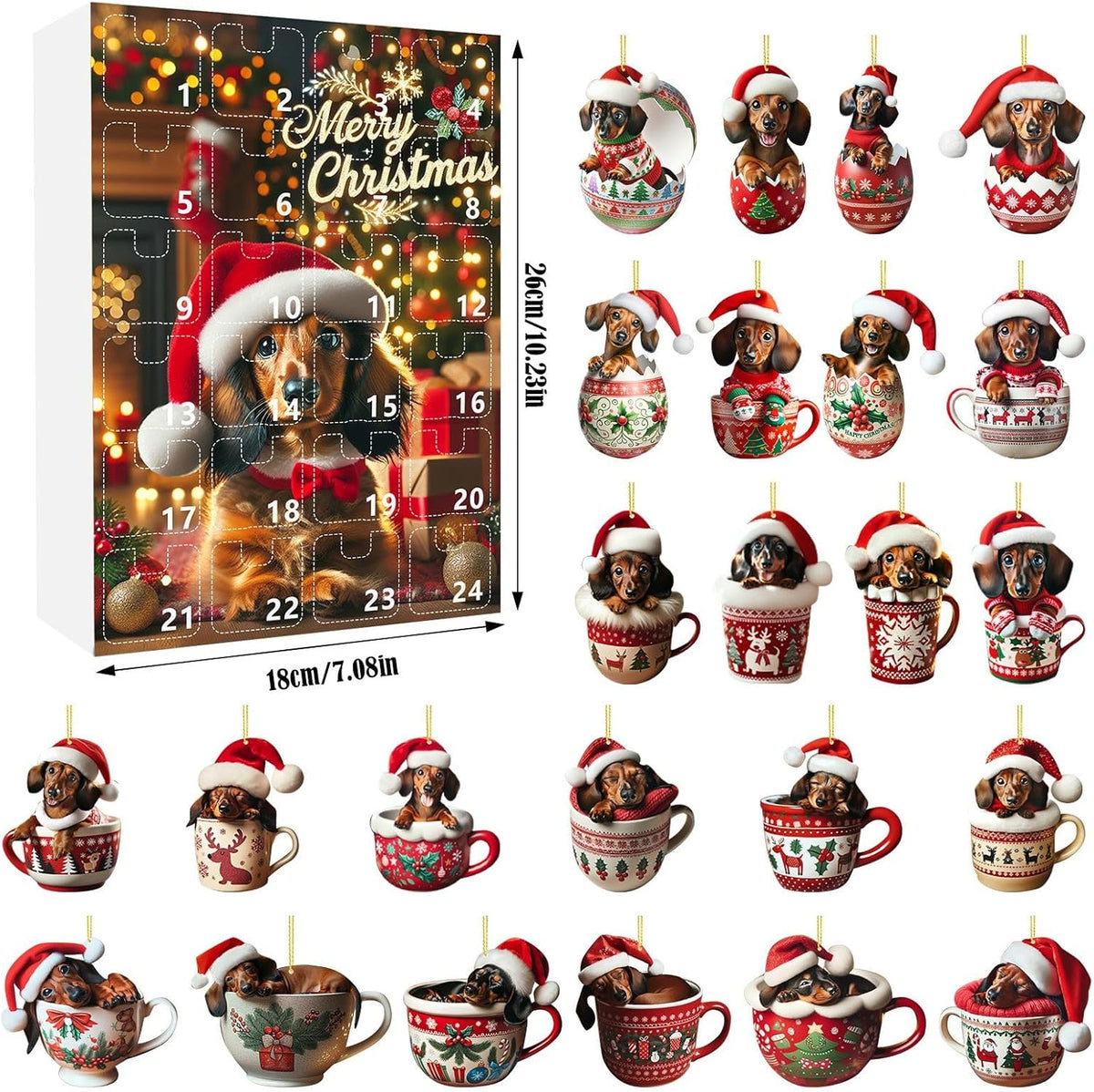 Advent Calendar 24 Dachshund Charms Shatterproof Acrylic