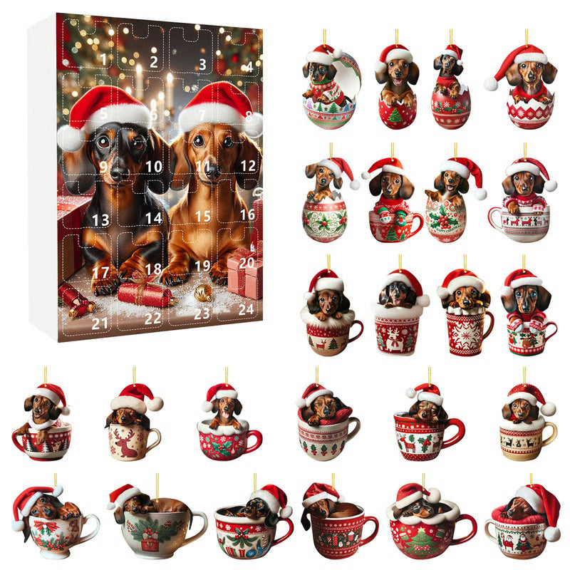 Advent Calendar 24 Dachshund Charms Shatterproof Acrylic