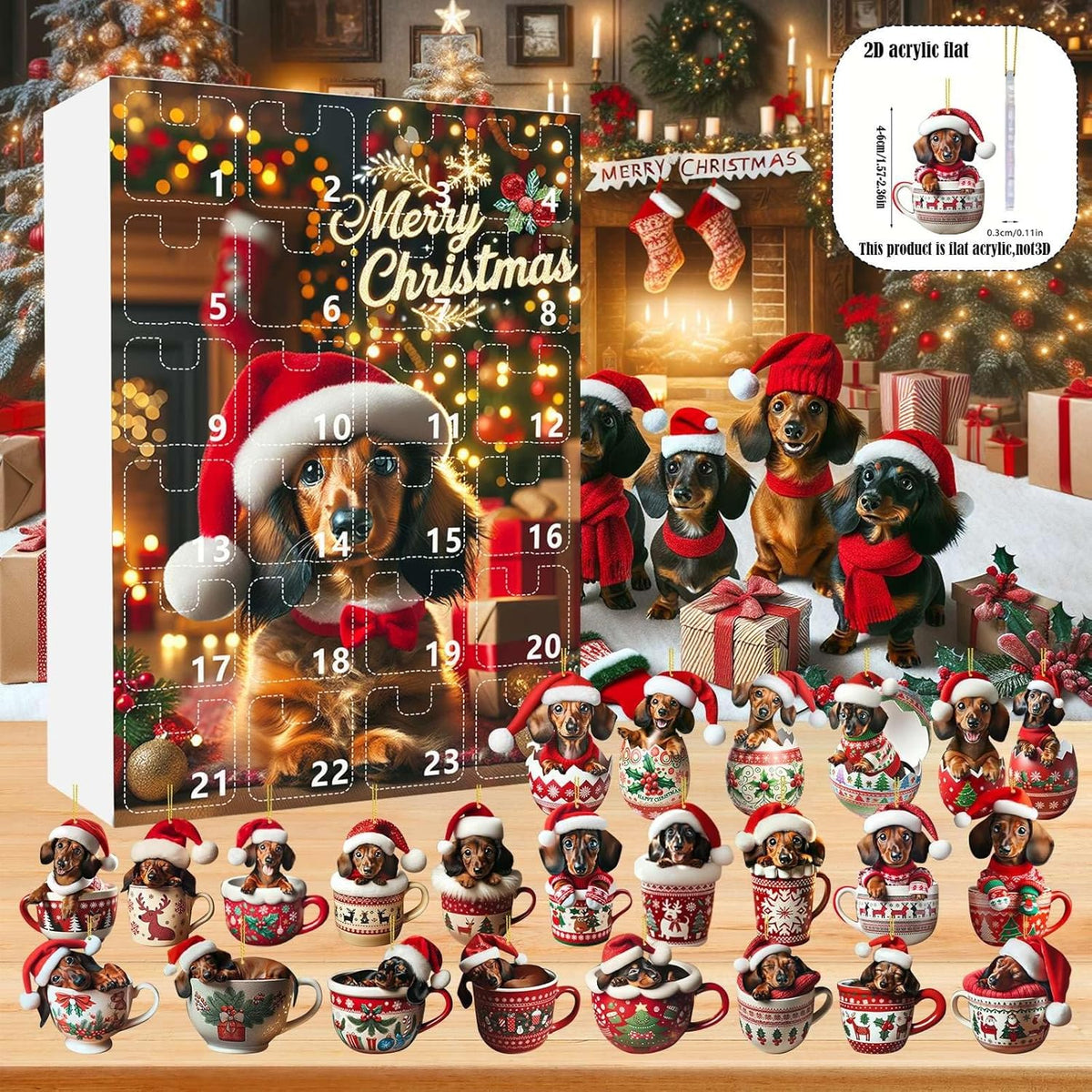Advent Calendar 24 Dachshund Charms Shatterproof Acrylic