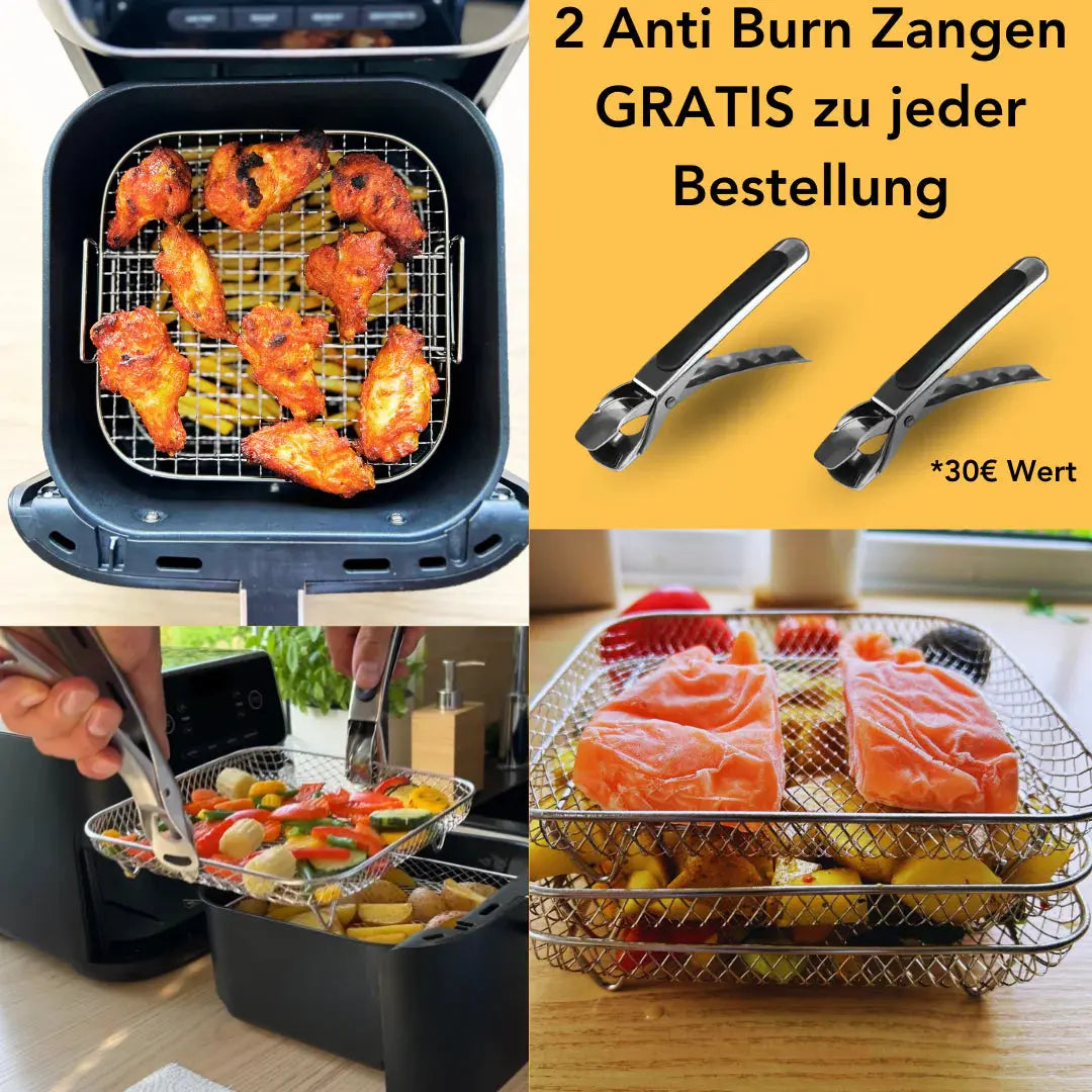 Air Fryer Baskets Stackable Stainless Steel Set With Tongs