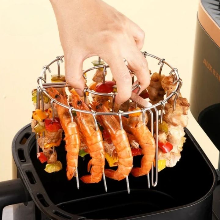 Air Fryer Grill Attachment Rotisserie Skewers Non-Stick Stainless Steel