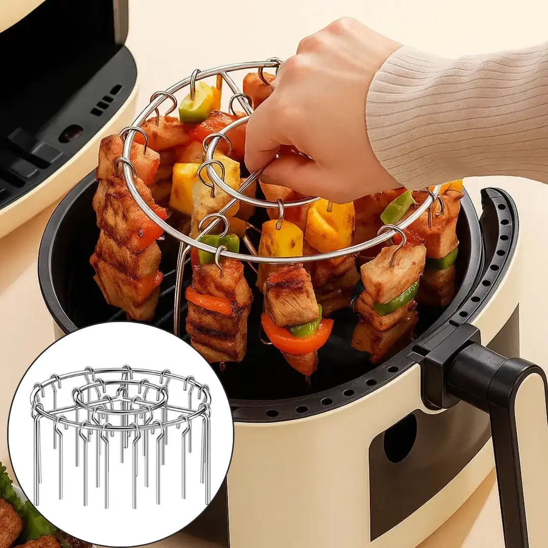 Air Fryer Skewer Rack Non-Stick Stainless Steel Smoke-Free