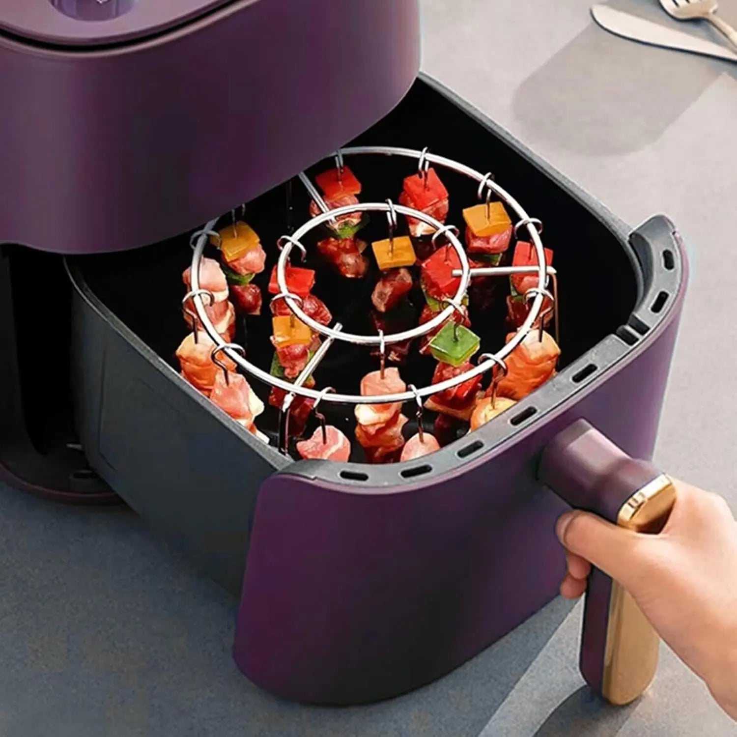 Air Fryer Skewer Rack Non-Stick Stainless Steel Smoke-Free