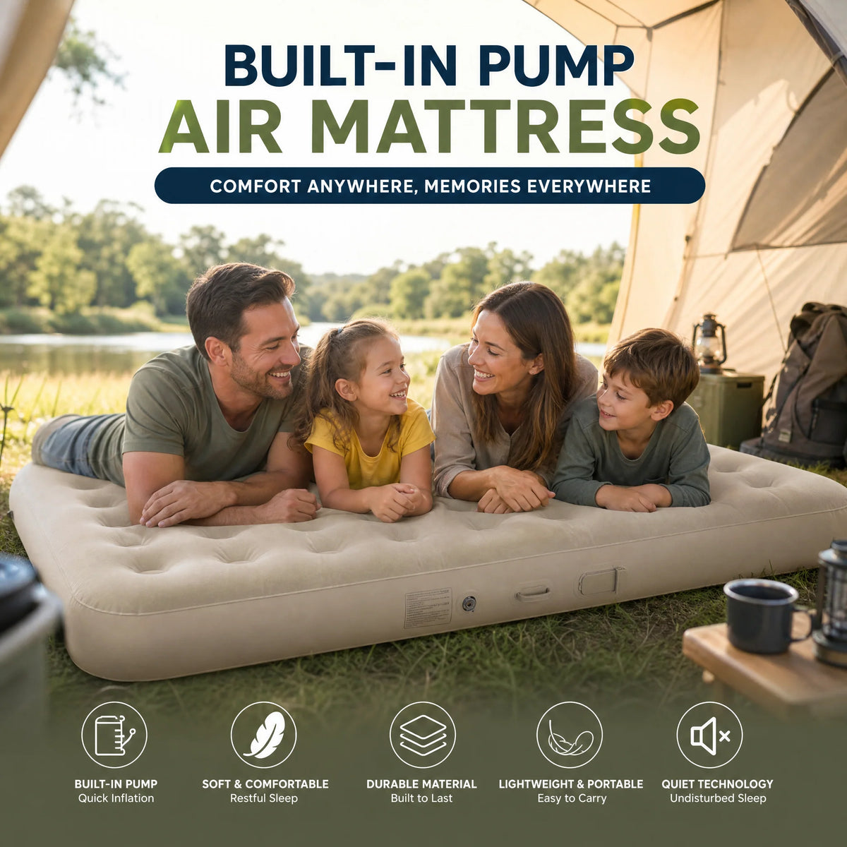 Air Mattress Built-In Battery Pump Honeycomb Support