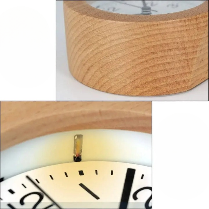Alarm Clock Beech Wood Silent Movement LED Night Light