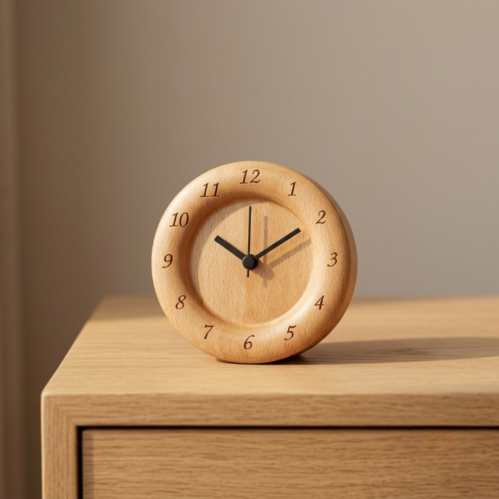 Alarm Clock Beech Wood Silent Quartz Snooze