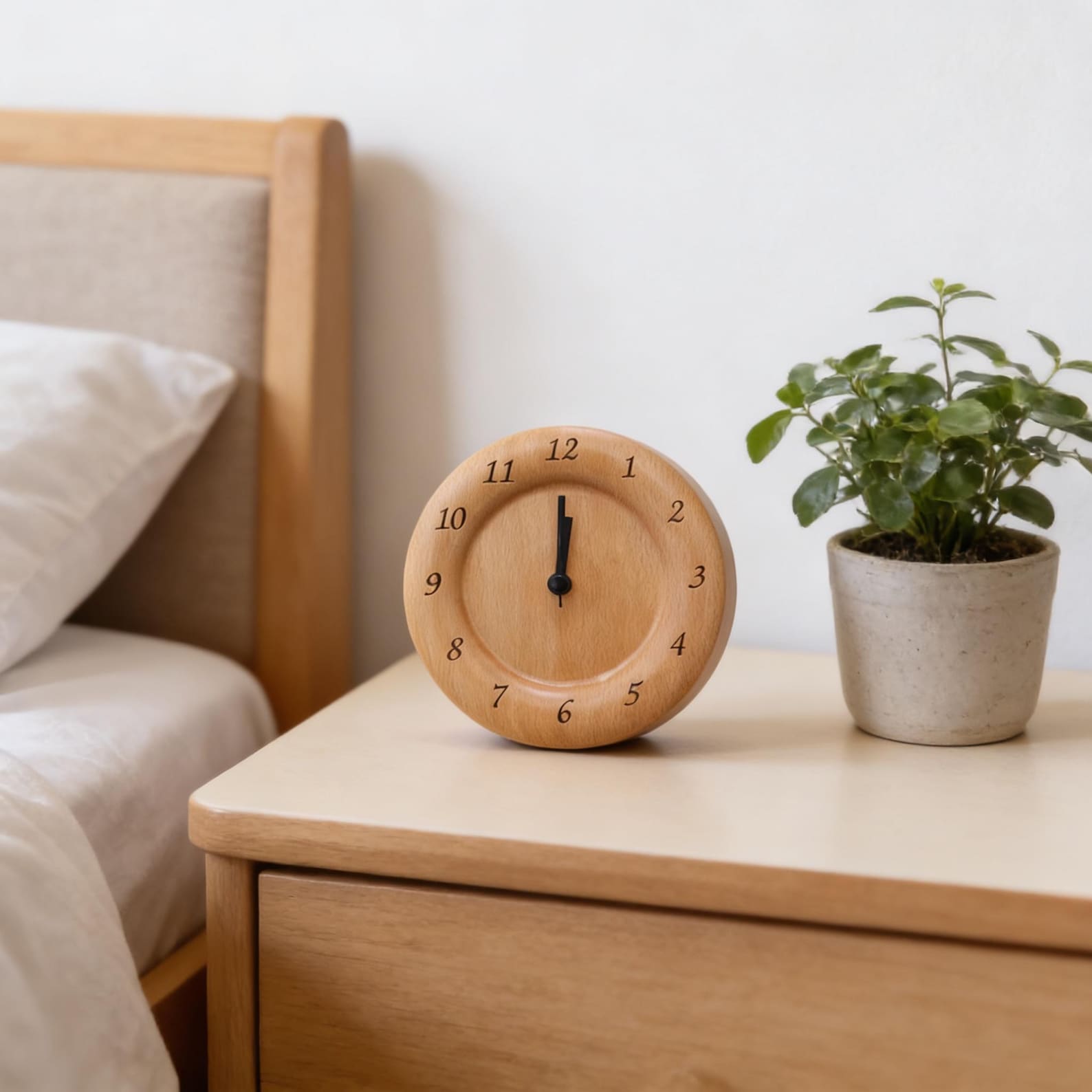 Alarm Clock Beech Wood Silent Quartz Snooze
