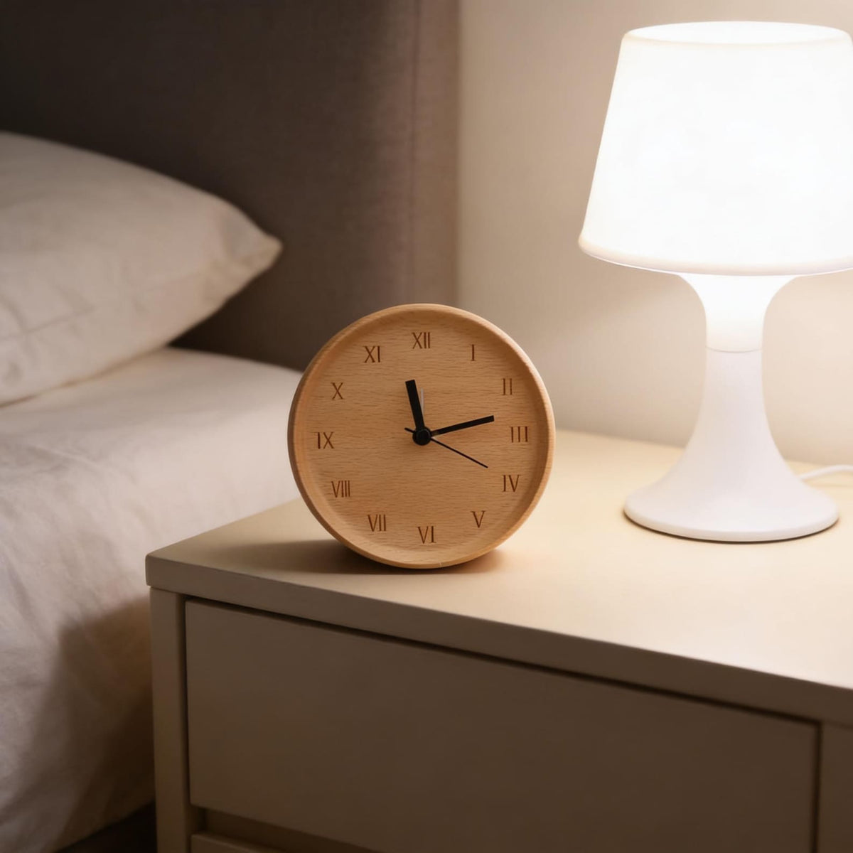 Alarm Clock Beech Wood Silent Quartz Snooze