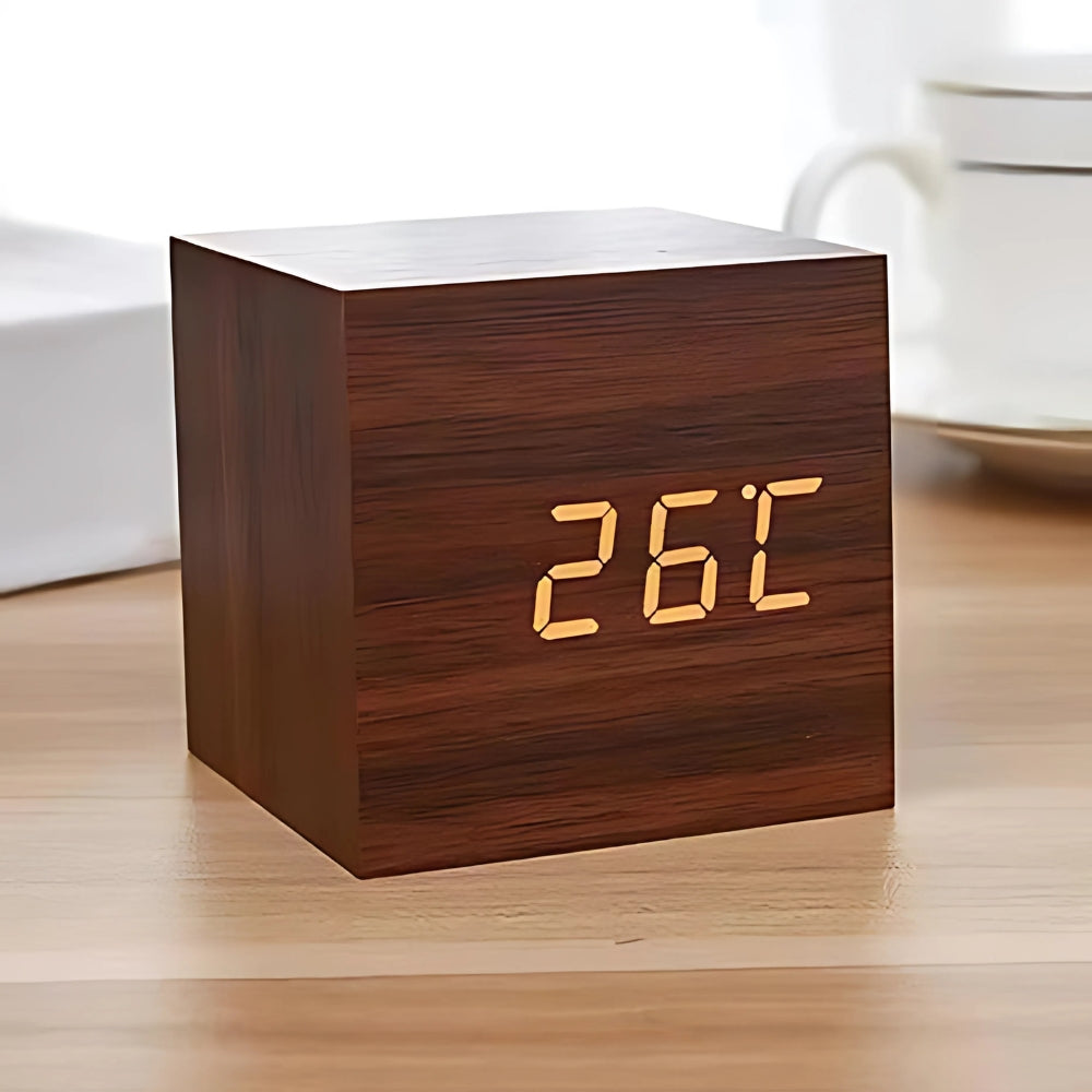 Alarm Clock Digital Cube LED Temperature USB & Battery