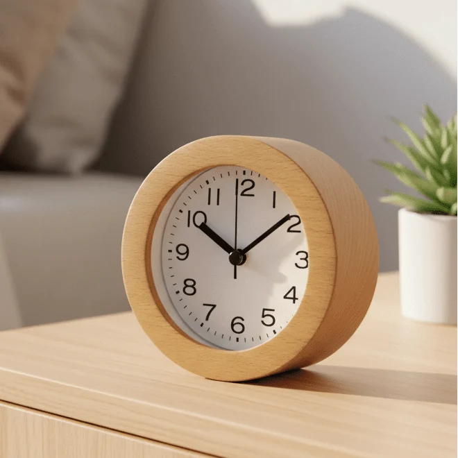 Alarm Clock Silent Movement Beech Wood Compact