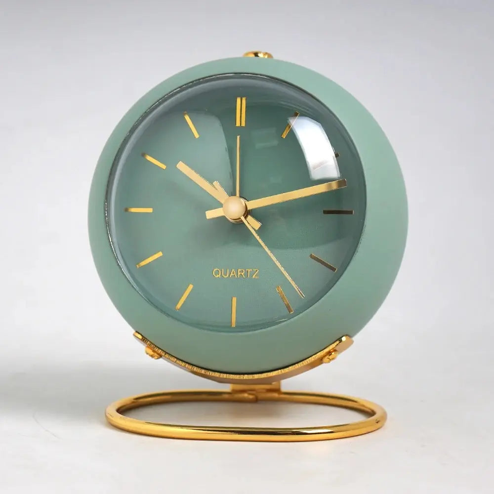 Alarm Clock Silent Quartz Luminous Gold Hands Metal Stand
