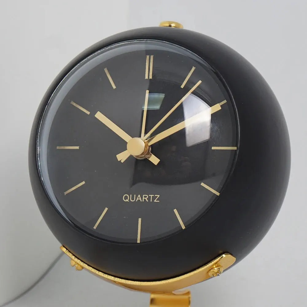 Alarm Clock Silent Quartz Luminous Gold Hands Metal Stand