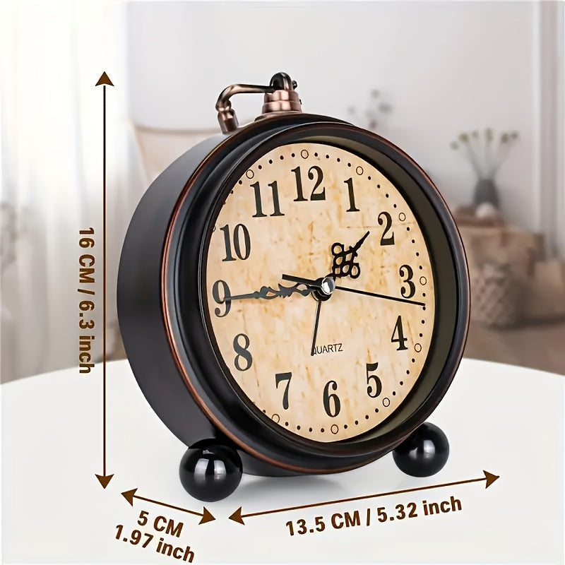 Alarm Clock Silent Quartz Metal Copper Accents