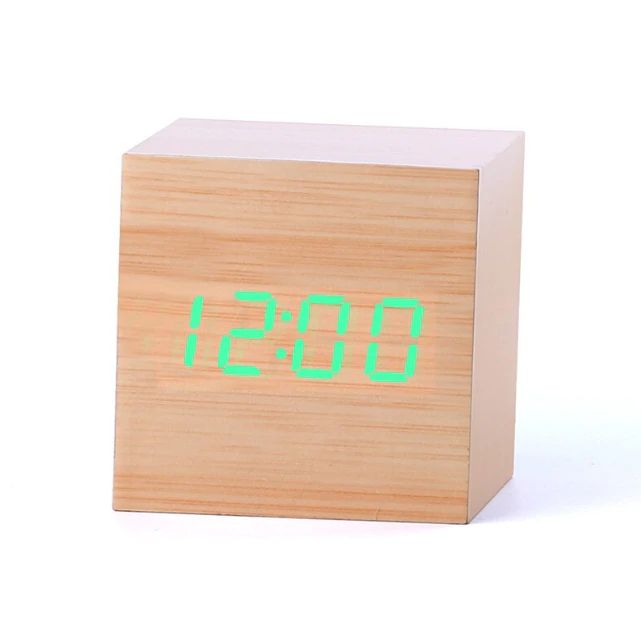 Alarm Clock Sound-Activated LED Bamboo Cube Battery Operated