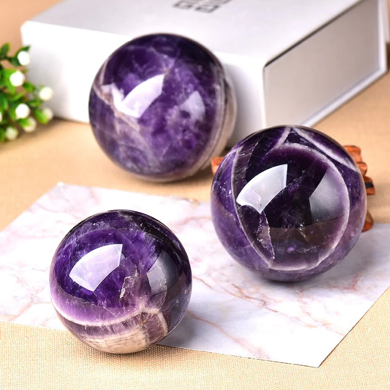 Amethyst Sphere Genuine Hand-Polished Wooden Stand & Gift Box