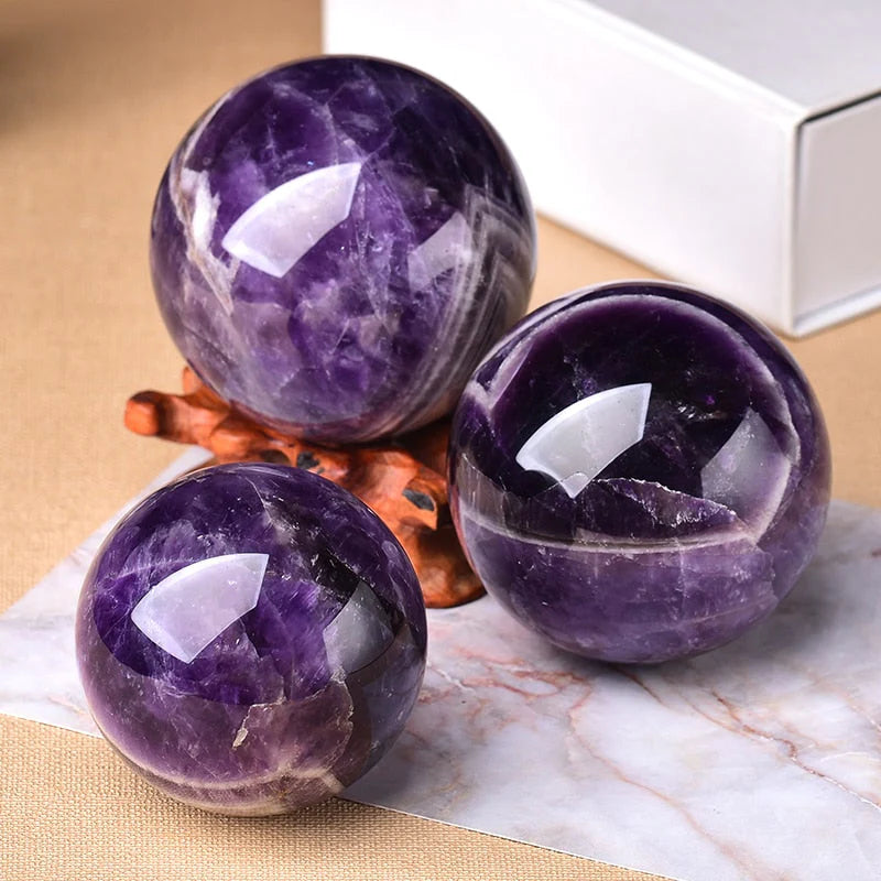 Amethyst Sphere Genuine Hand-Polished Wooden Stand & Gift Box