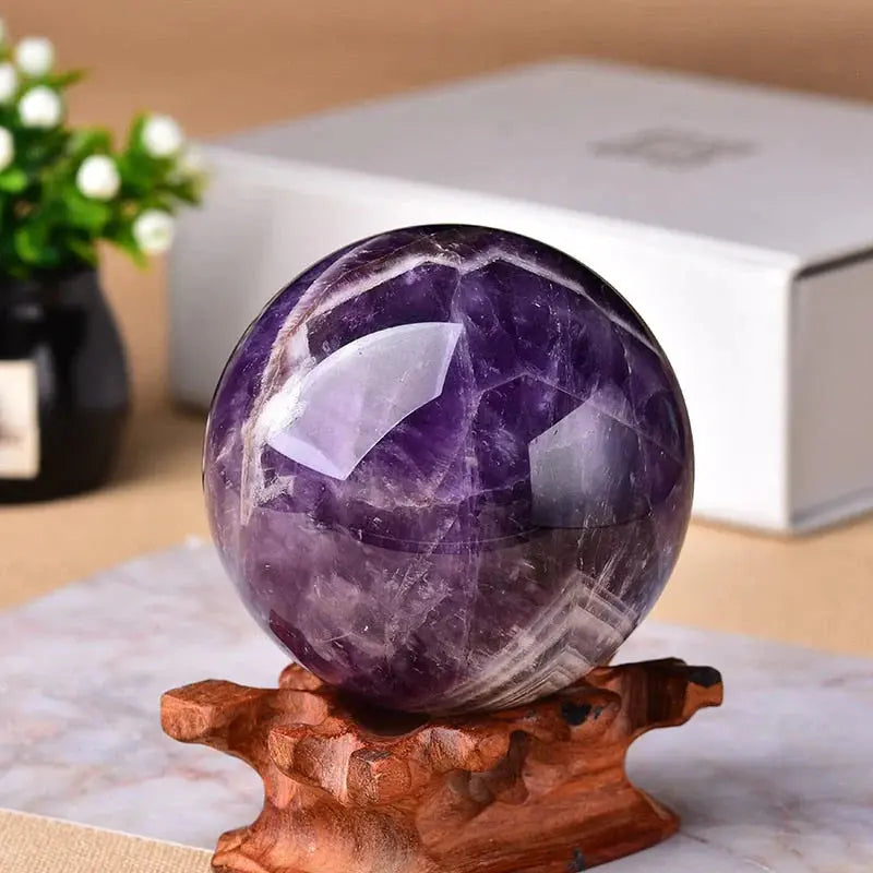Amethyst Sphere Hand-Polished With Wooden Stand & Gift Box