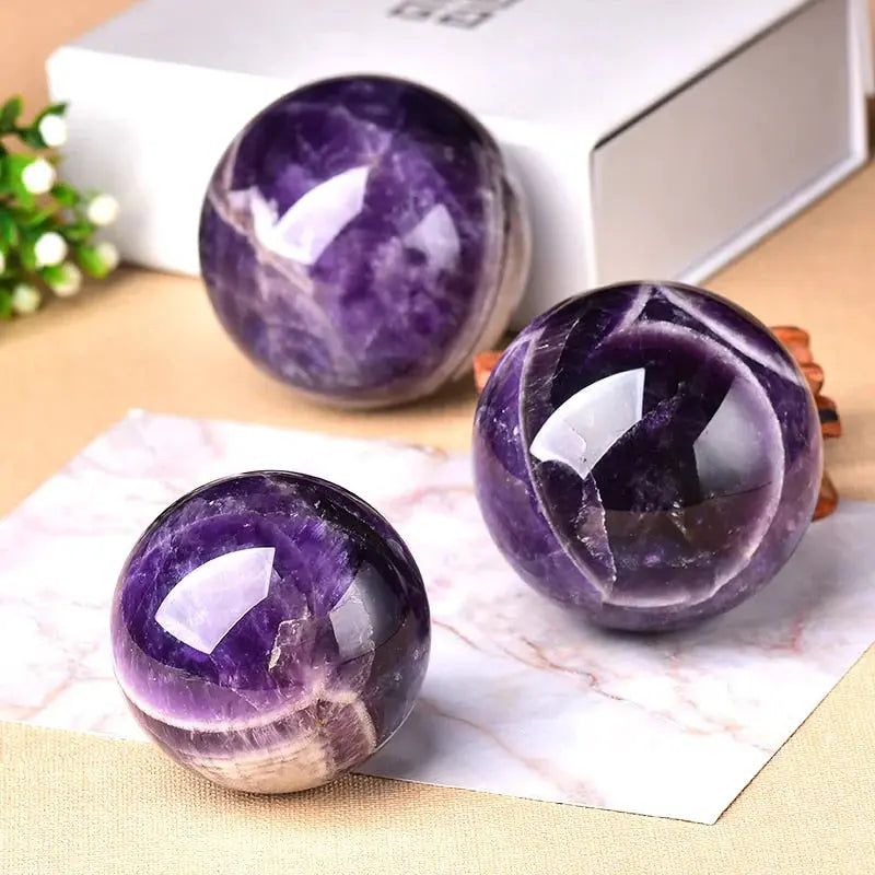 Amethyst Sphere Hand-Polished With Wooden Stand & Gift Box