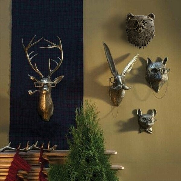 Animal Head Wall Decor Hand-Painted Resin UV-Resistant