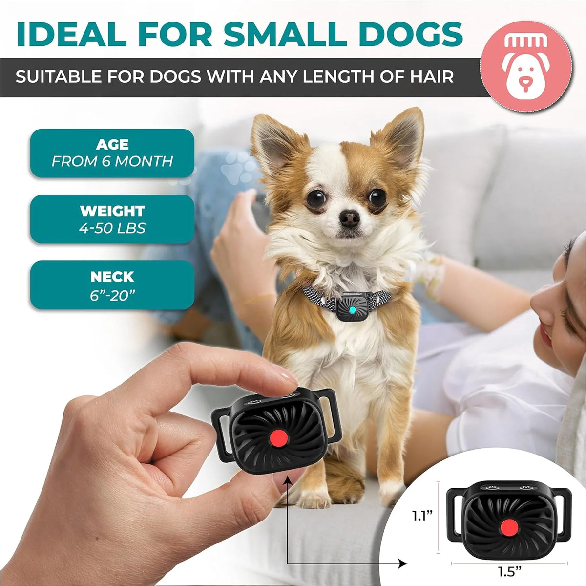 Anti-Bark Collar Small Dogs Sound & Vibration Intelligent Detection