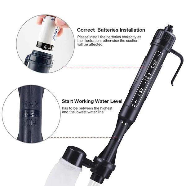 Aquarium Gravel Cleaner Battery-Powered Fine Filter Bag Adjustable Pipe