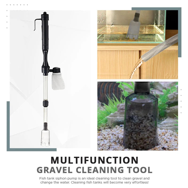 Aquarium Gravel Cleaner Battery-Powered Fine Filter Bag Adjustable Pipe