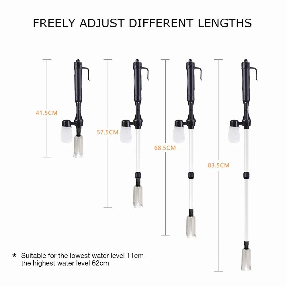 Aquarium Gravel Cleaner Battery-Powered Fine Filter Bag Adjustable Pipe