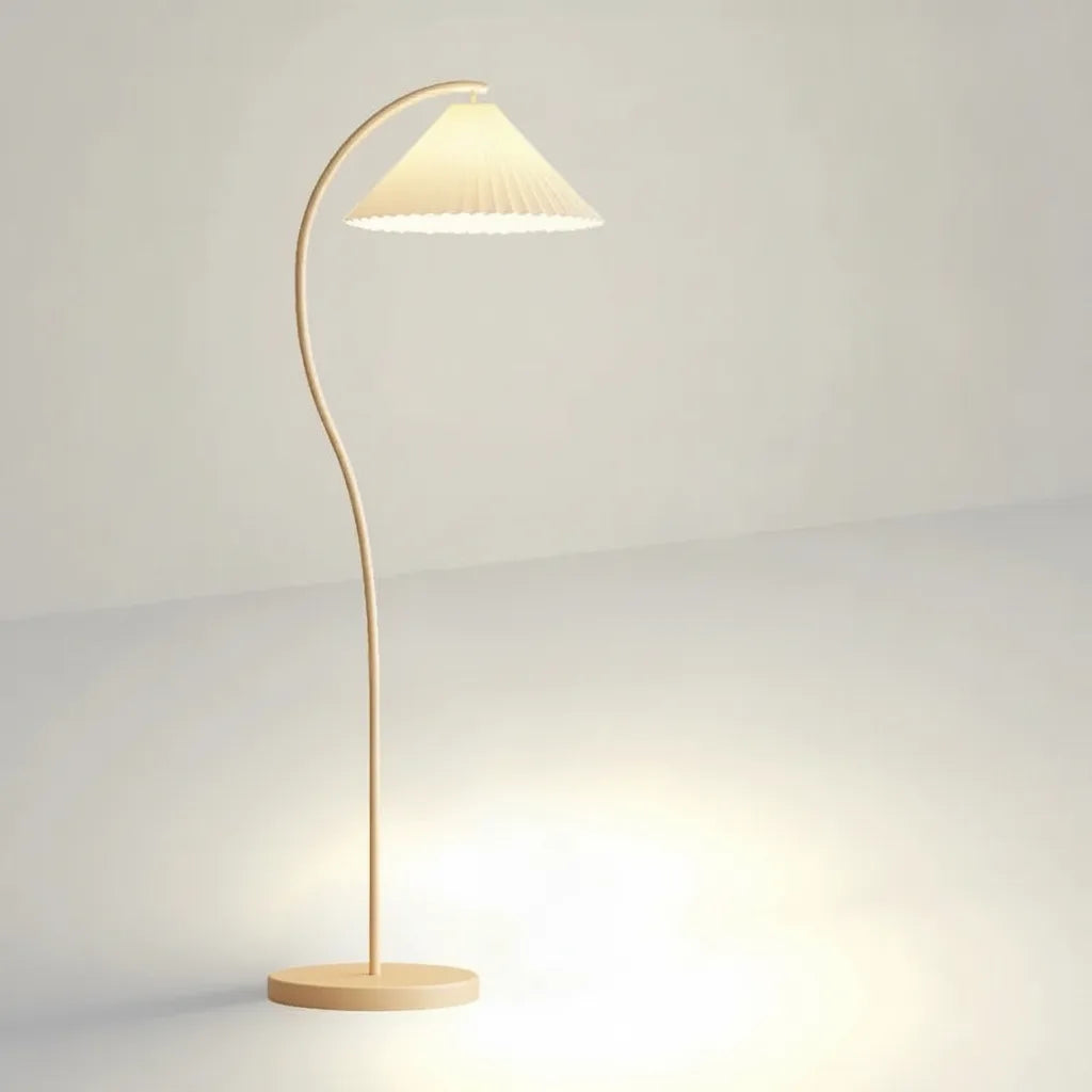 Arc Floor Lamp Pleated Cream Shade LED Bulb Included