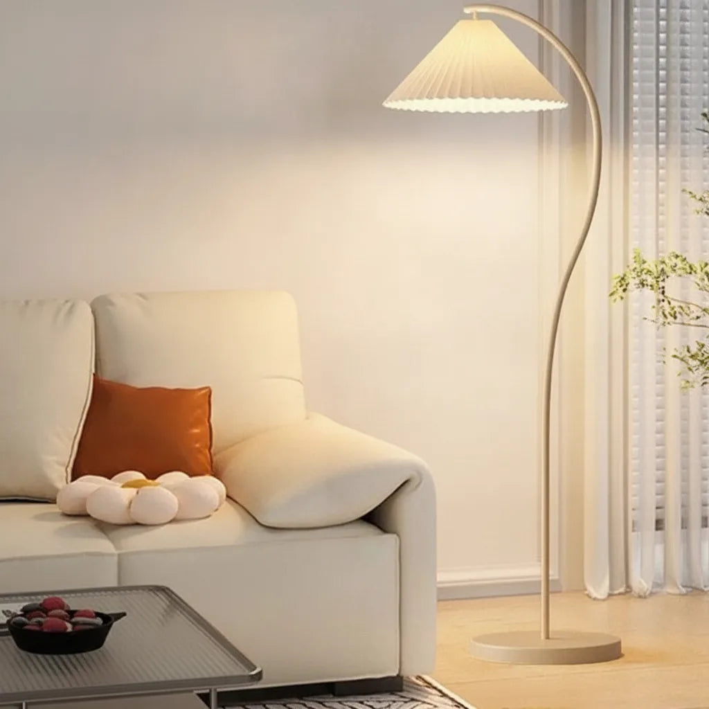 Arc Floor Lamp Pleated Cream Shade LED Bulb Included