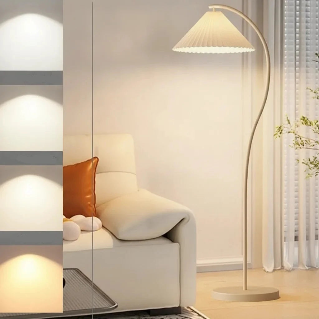 Arc Floor Lamp Pleated Cream Shade LED Bulb Included